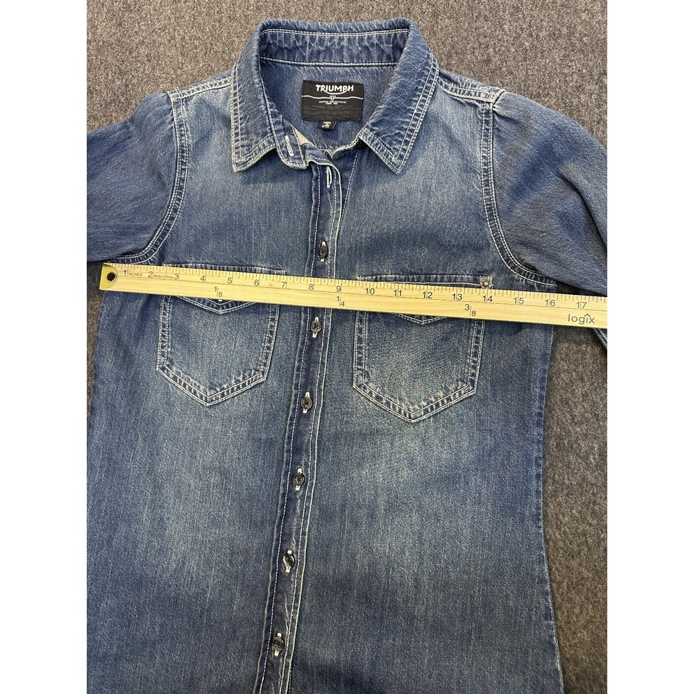 Triumph Motorcycles Denim Button Front Shirt Western Cotton Blue Women's Small - Picture 12 of 15